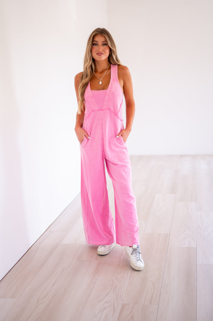 Jenna Mineral Wash Jumpsuit-Pink