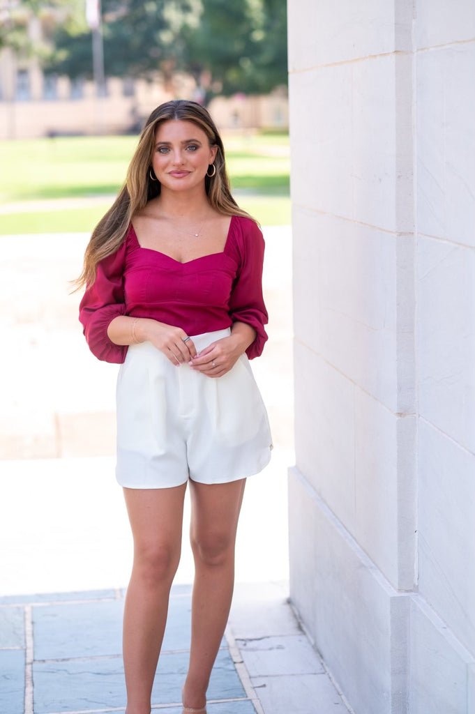 Maroon Cropped Satin Top