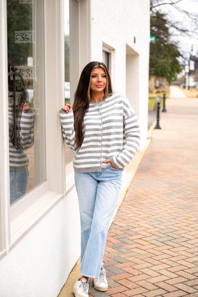 Heidi Stripe Cardigan-Grey