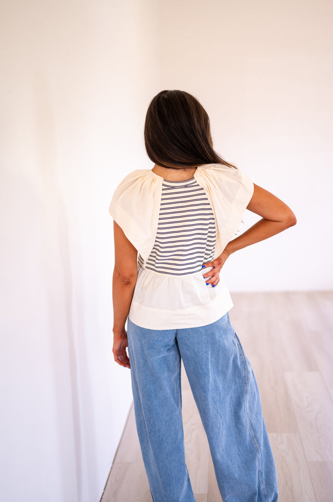 Devin Stripe Ruffle Top-Cream