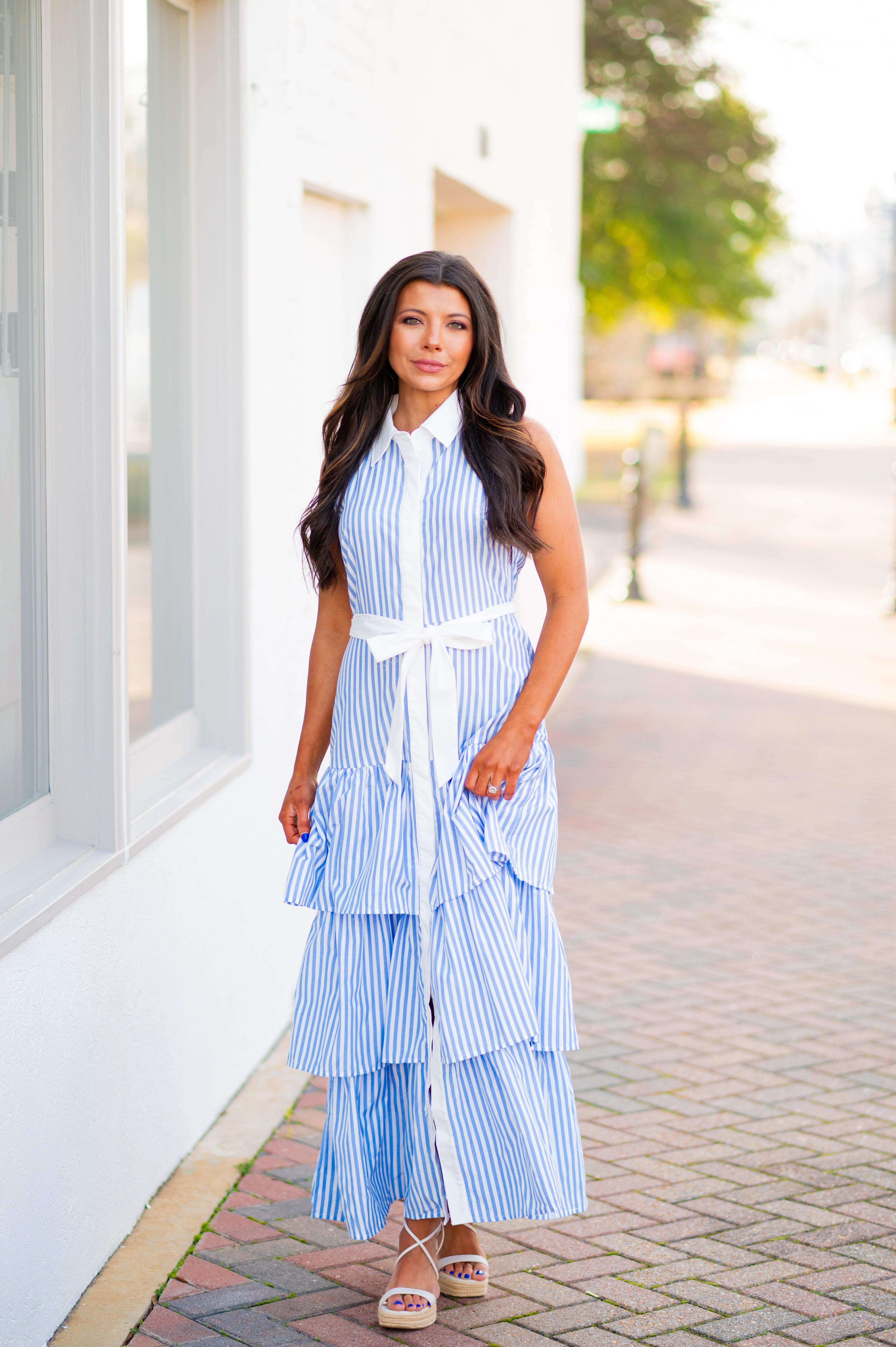 Stripe Ruffle Maxi Dress