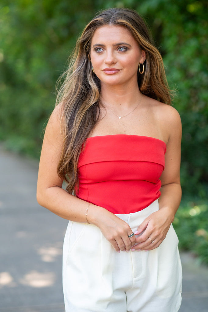 Red Strapless Tube Top