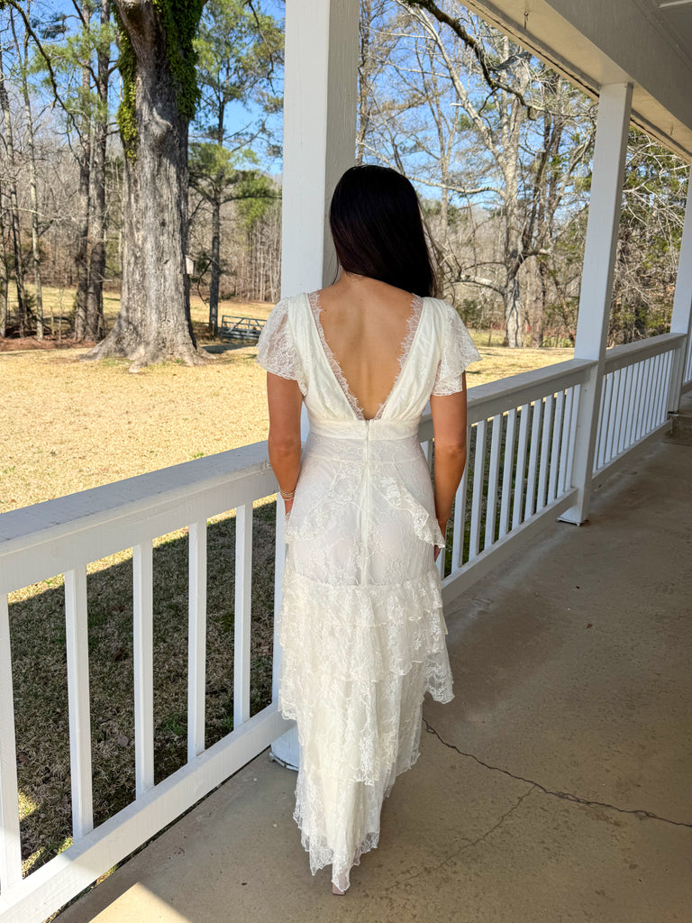 Lace Ruffle Maxi Dress-Ivory | Inside Out Boutique Lace Ruffle Maxi Dress-Ivory | Inside Out Boutique