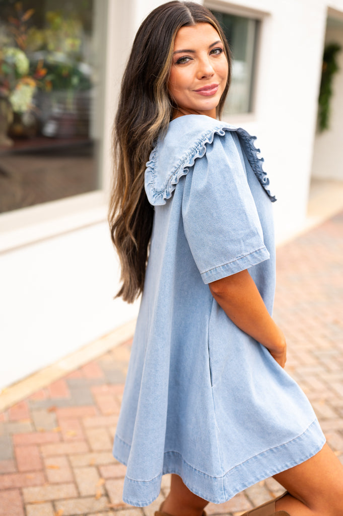 Hudson Oversized Collar Mini Dress-Denim