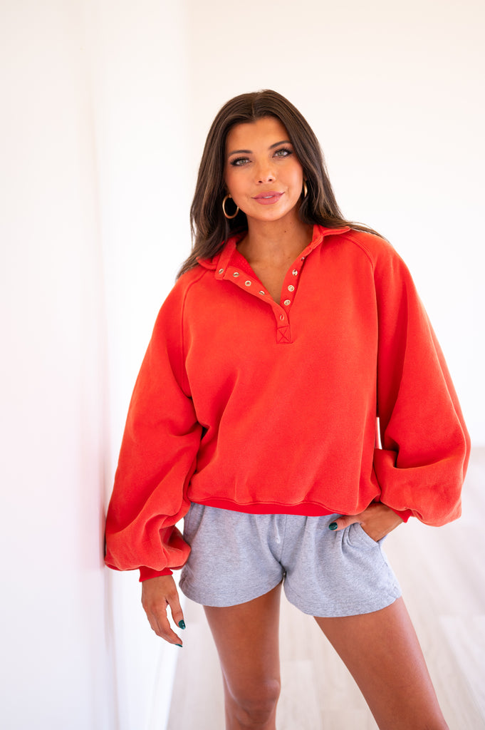 Piper Snap Button Sweatshirt-Red