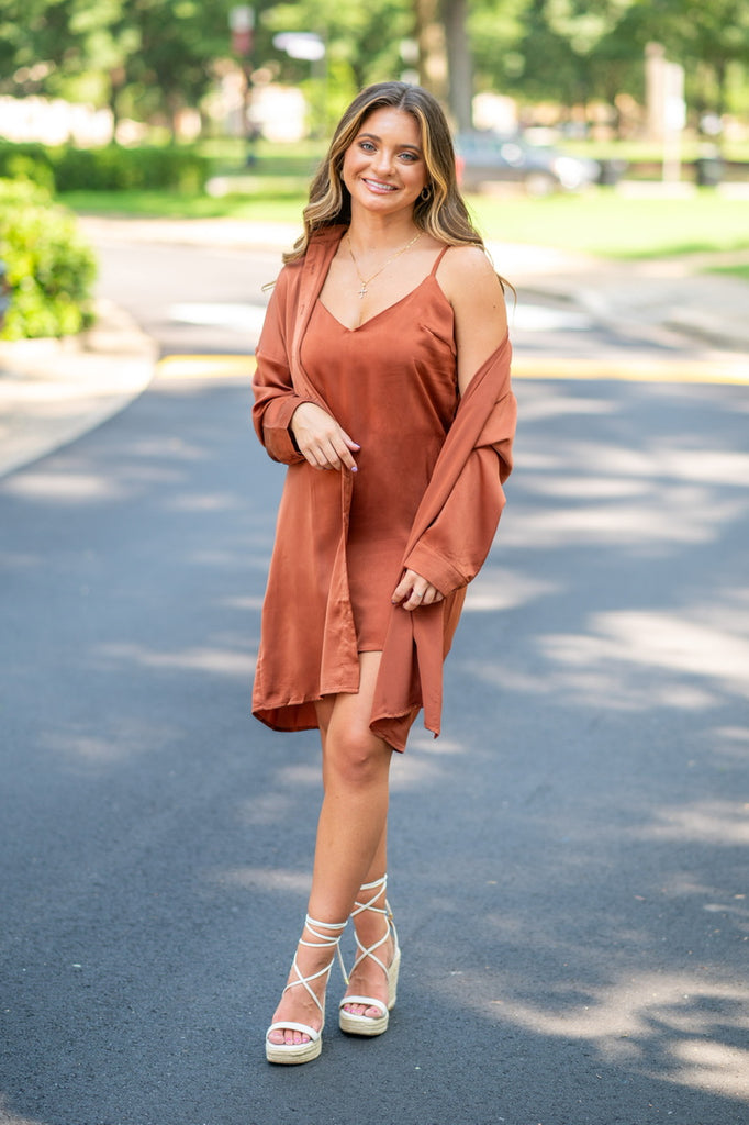 Satin Dress and Shirt Set - Chestnut Satin Dress and Shirt Set - Chestnut
