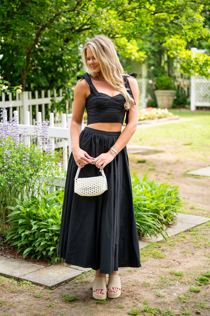Harper Tie Midi Skirt Set- Black