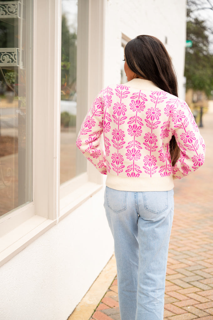 Mandy Floral Knit Sweater-Pink