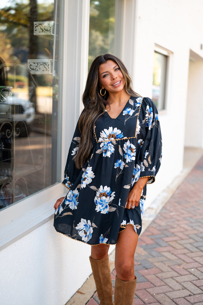 Zadie Floral Dress-Black