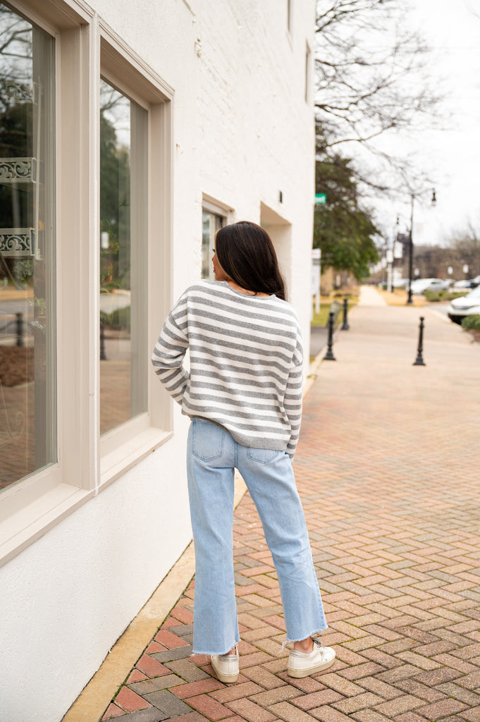 Heidi Stripe Cardigan-Grey