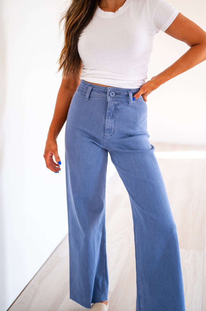 Straight Wide Leg Denim Jeans-Blue