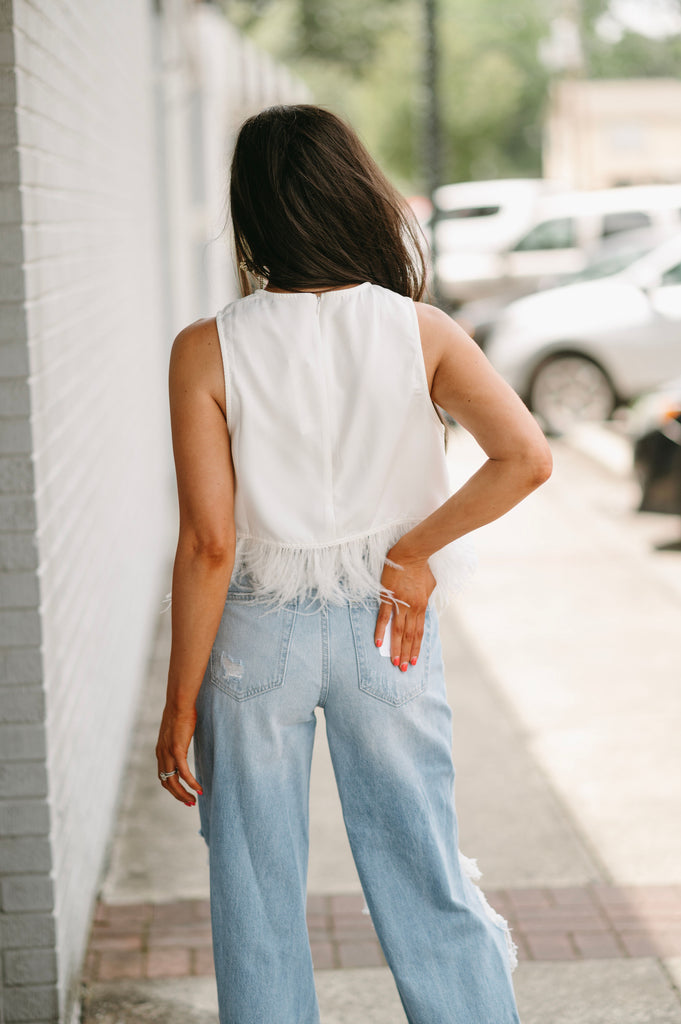 Ruffle Some Feathers White Top- Restock