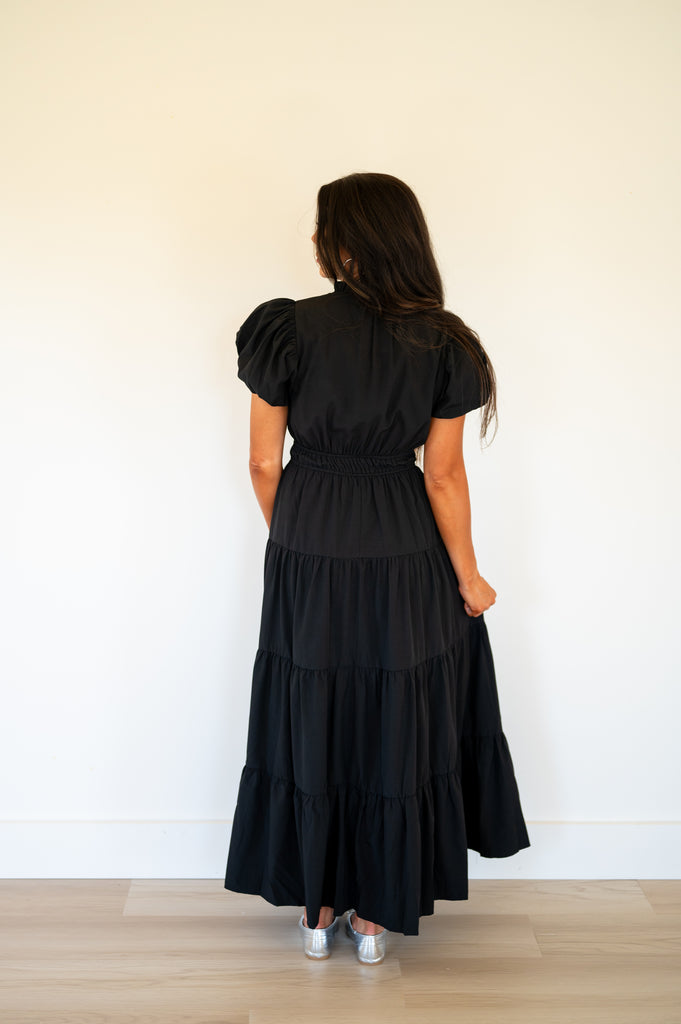 Dana Puff Sleeve Tiered Dress-Black