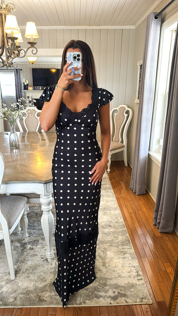 knee length dresses for ladies Strapless V-Neck Polka Dot Sheath Maxi Dress for Wedding Guests main image 0