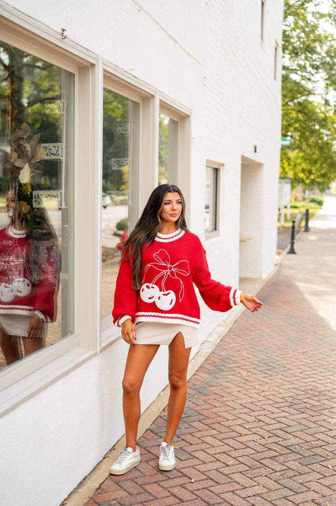 Mollie Cable Knit Sweater-Red