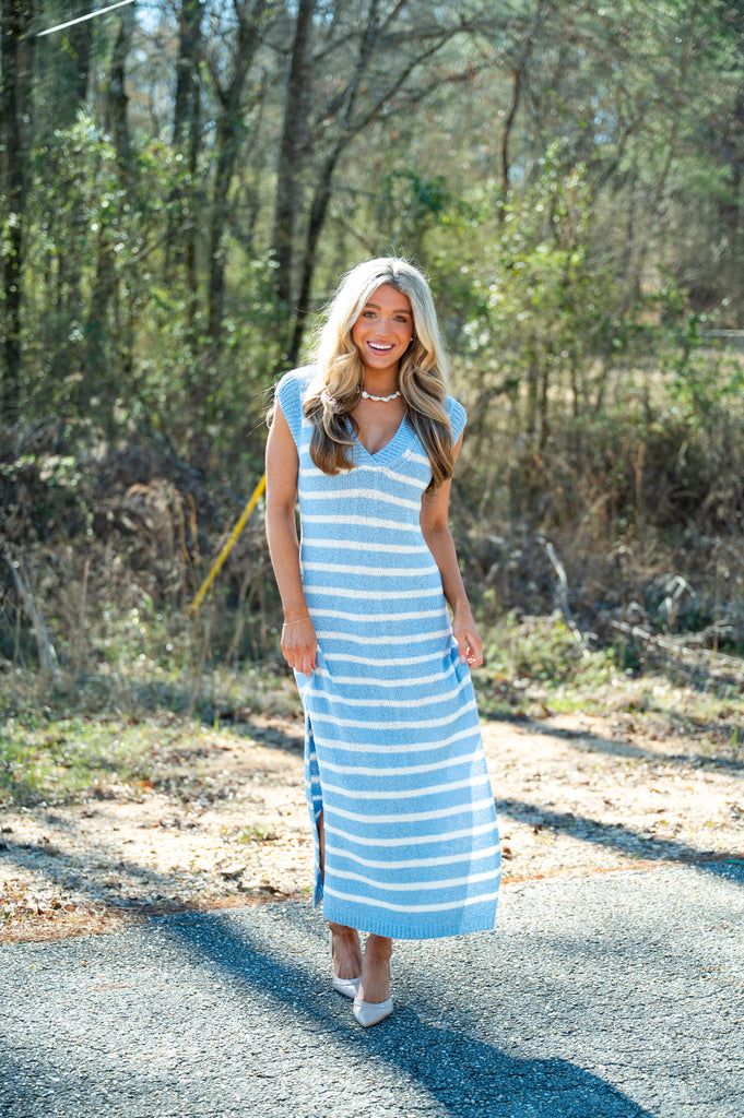 Chaney Stripe Maxi Dress-Blue/Off White