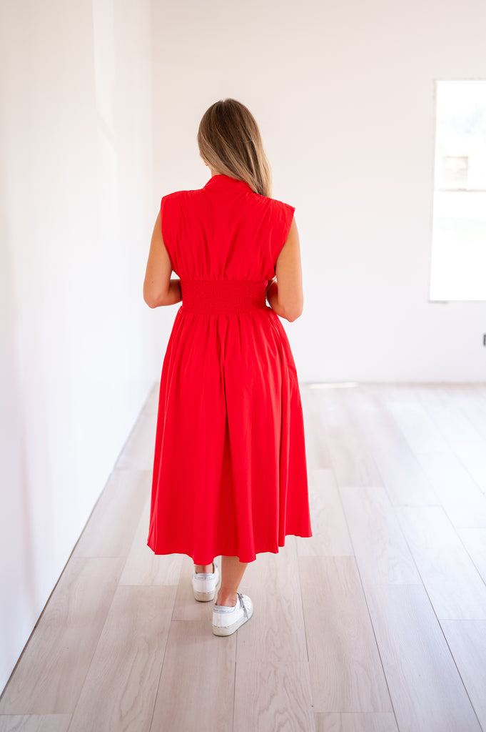 Aden Midi Zipper Dress-Red