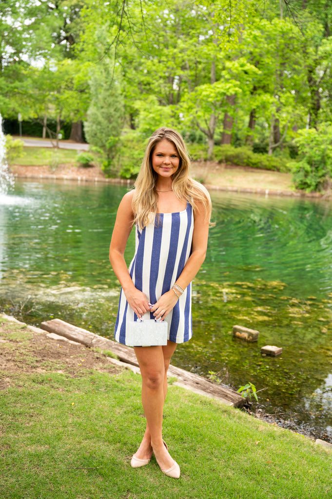 Mamie Stripe Dress-Indigo/Cream