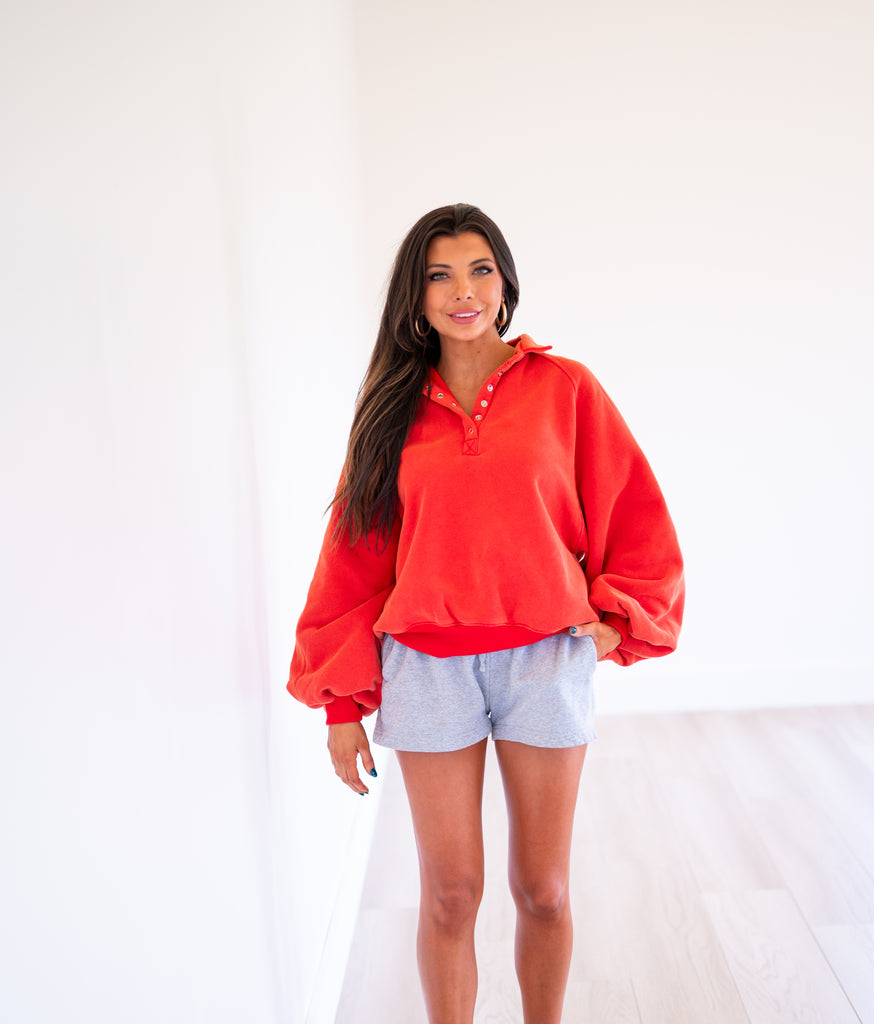 Piper Snap Button Sweatshirt-Red