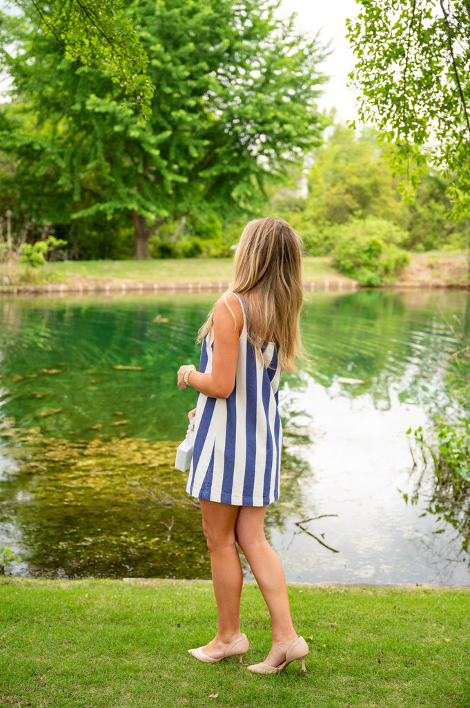 Mamie Stripe Dress-Indigo/Cream