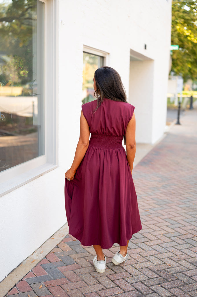 Everly Zipper Midi Dress-Maroon