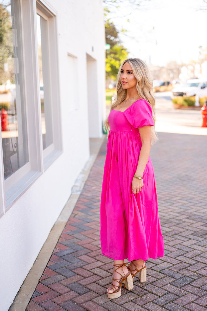Fuchsia Babydoll Midi Dress Fuchsia Babydoll Midi Dress