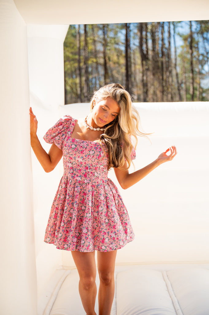 Maren Floral Mini Dress-Pink