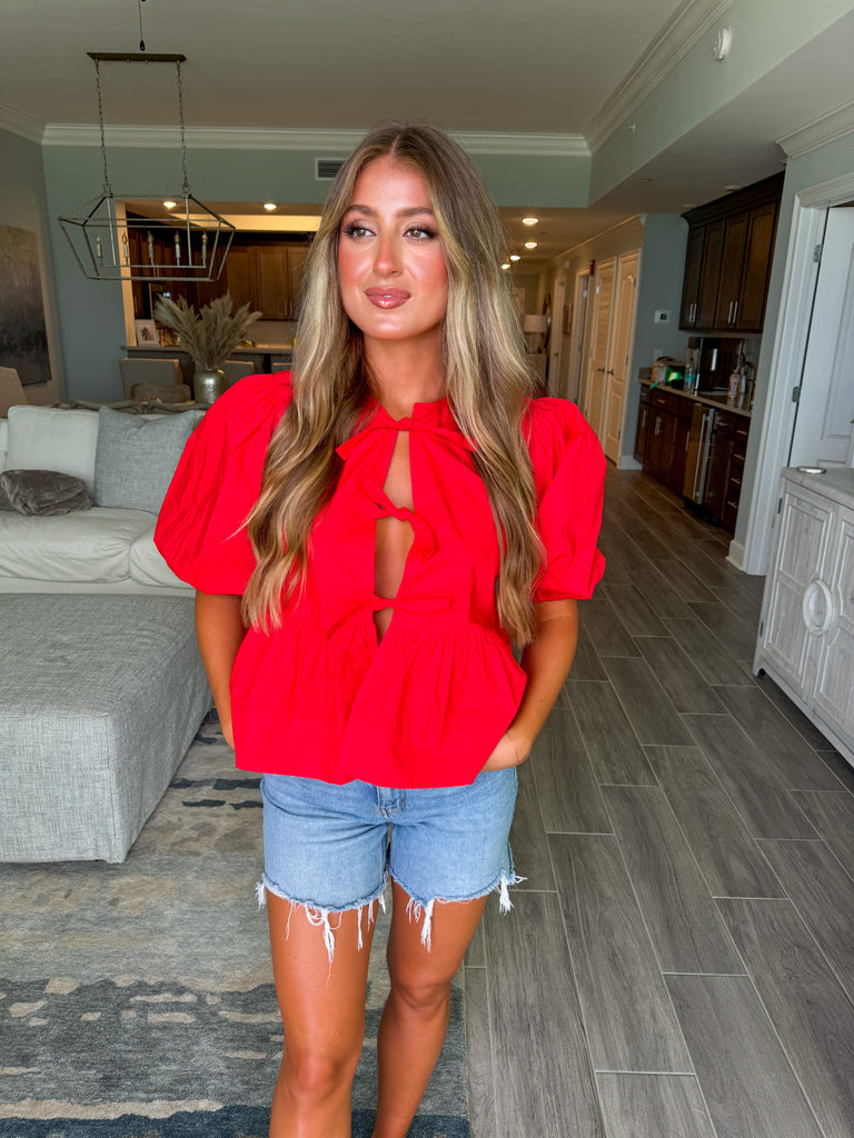 Sydney Puff Sleeve Top-Red