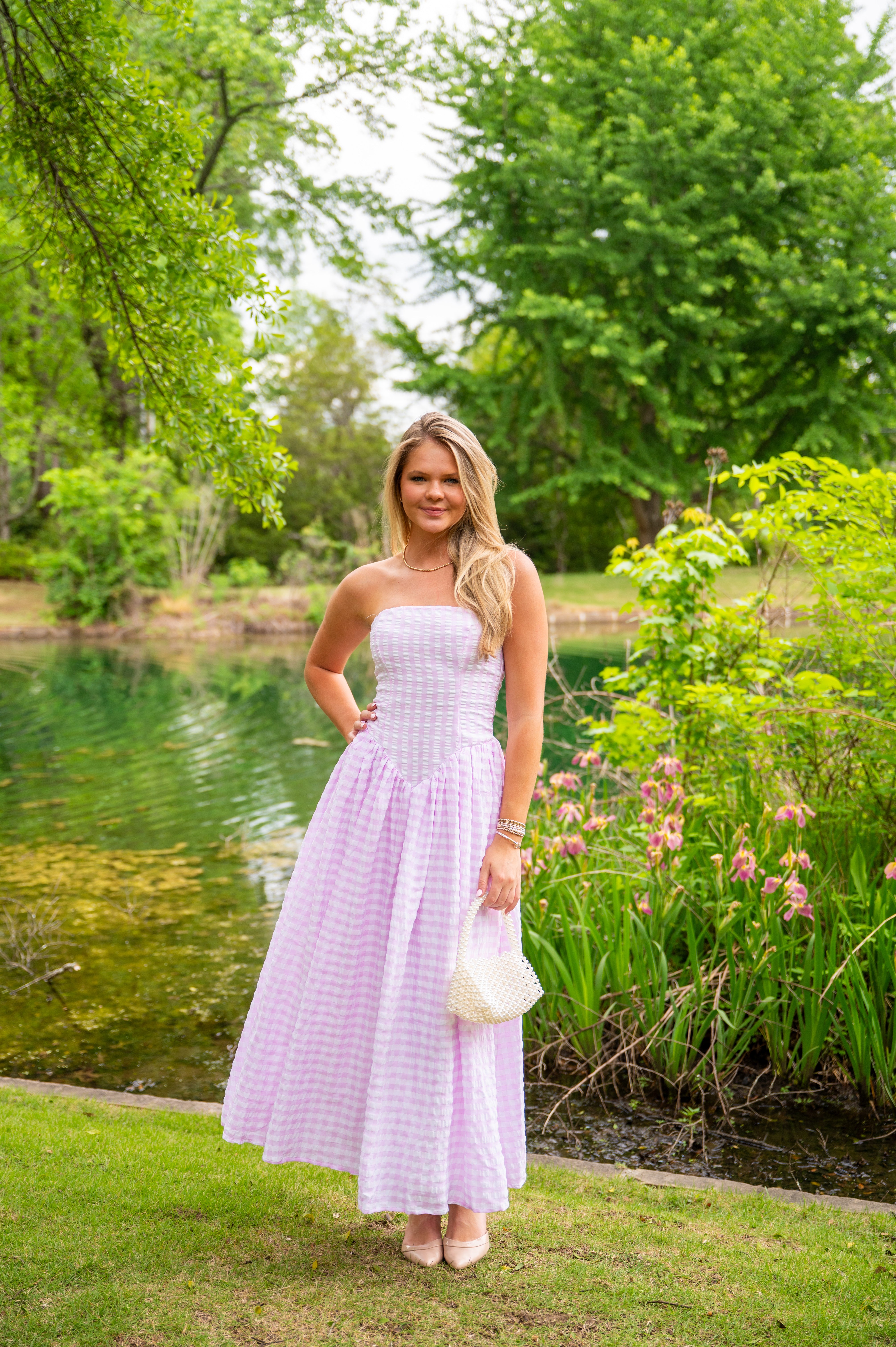 Gingham Strapless Maxi Dress-Pink | Inside Out Boutique Gingham Strapless Maxi Dress-Pink | Inside Out Boutique