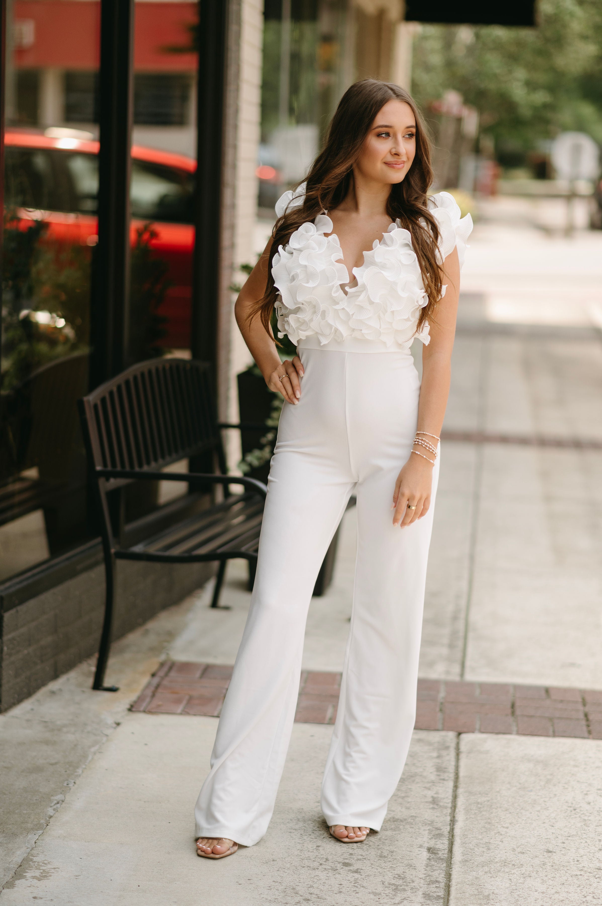 Strapless Ruffle White Jumpsuit Jumpsuit Outfit White Jumpsuit