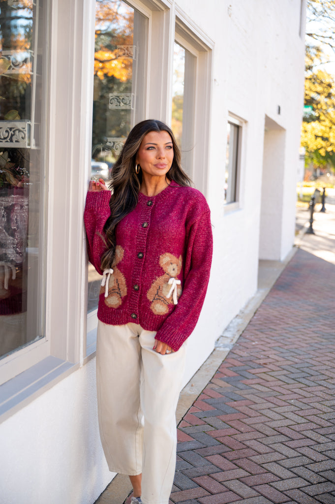 Teddy Cardigan-Burgundy