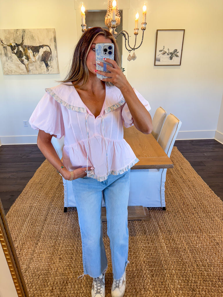 Amber Puff Sleeve Top-Pink