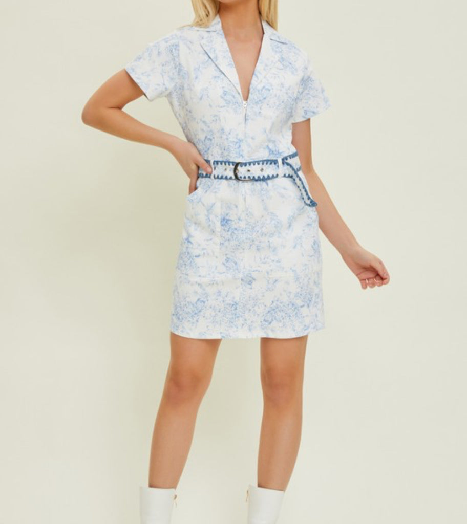 Summers In Greece Utility Dress-White/Blue
