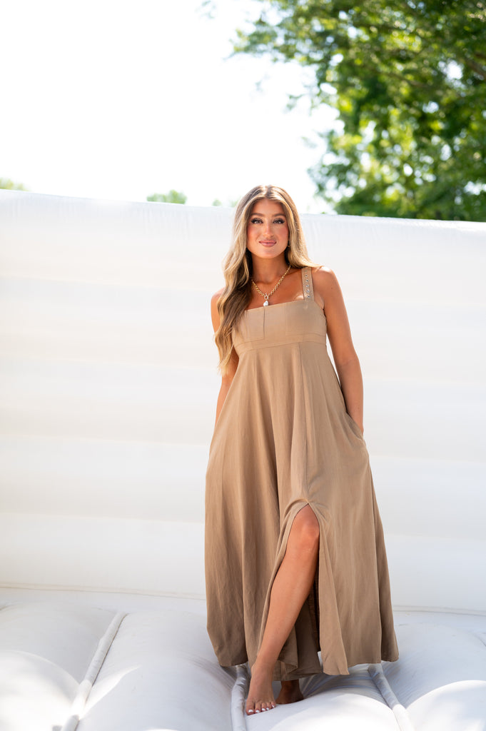 European Summer Maxi Slit Dress-Tan | Inside Out Boutique European Summer Maxi Slit Dress-Tan | Inside Out Boutique
