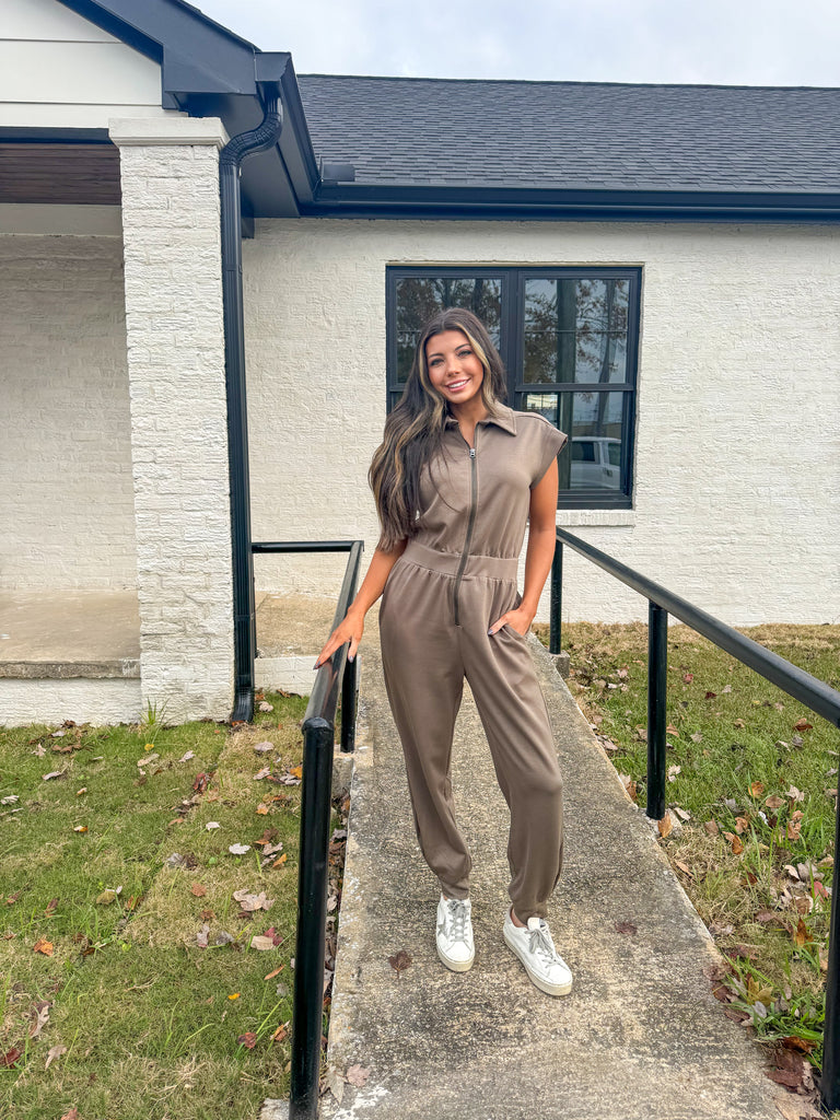 Tina Short Sleeve Jumpsuit-Olive Green