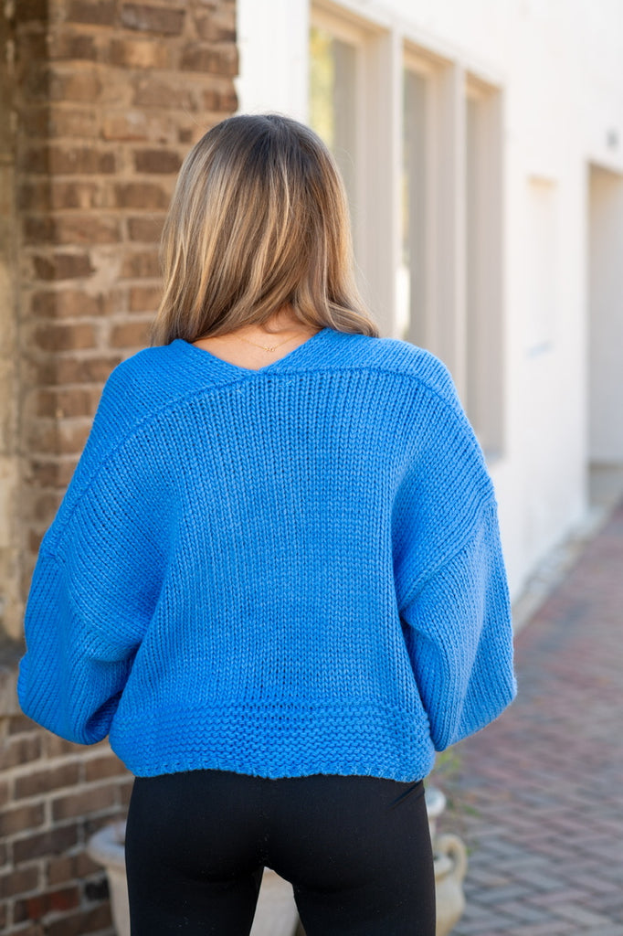 There She Goes Chunky Cardigan - Vibrant Blue