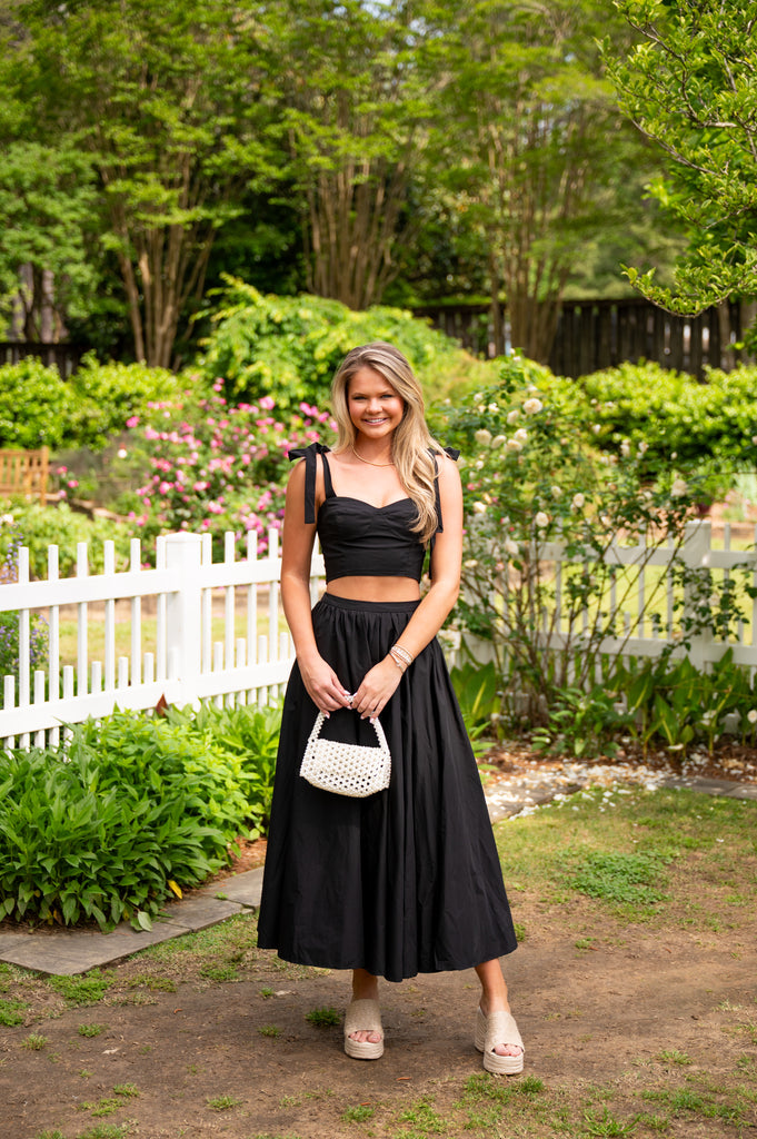 Harper Tie Midi Skirt Set- Black
