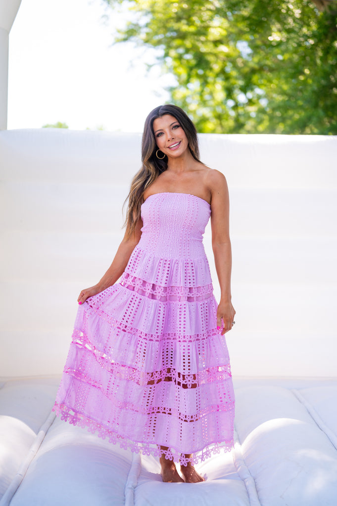 Sophie Eyelet Tube Dress-Lavender Pink Sophie Eyelet Tube Dress-Lavender Pink