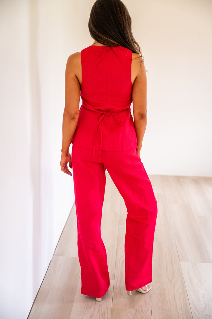 Amanda Linen Pant Set-Red