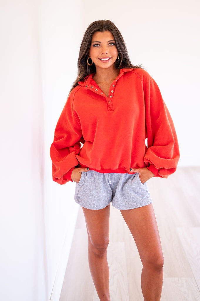 Piper Snap Button Sweatshirt-Red