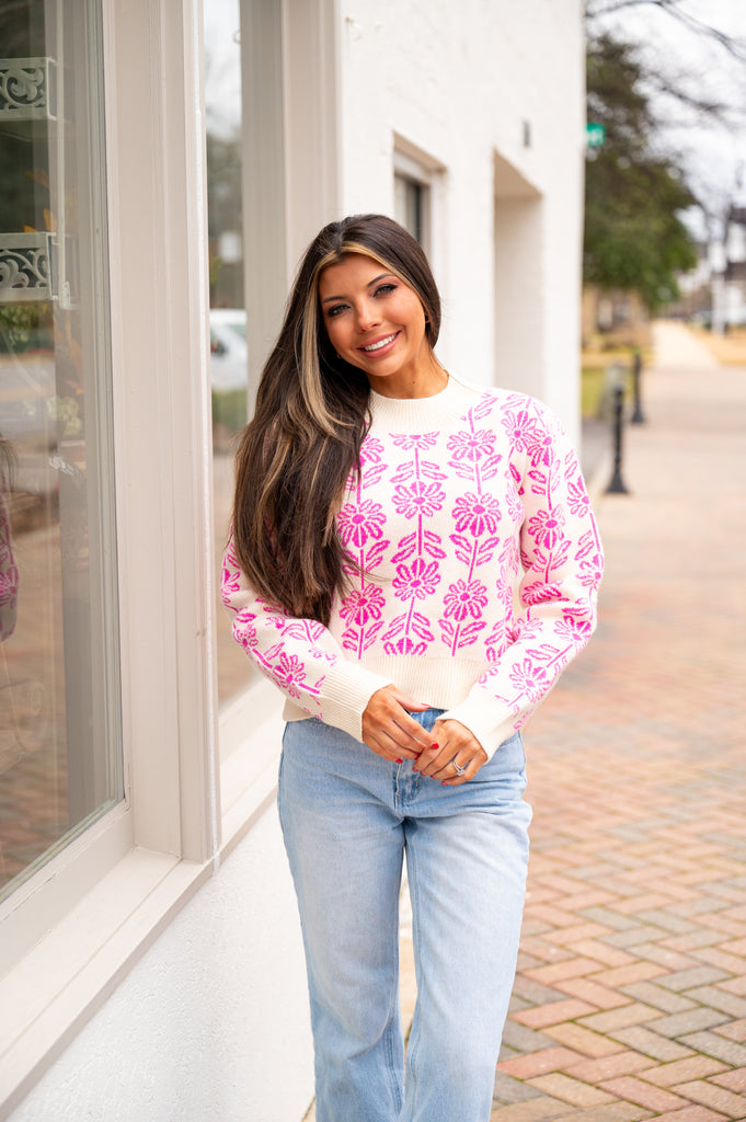 Mandy Floral Knit Sweater-Pink