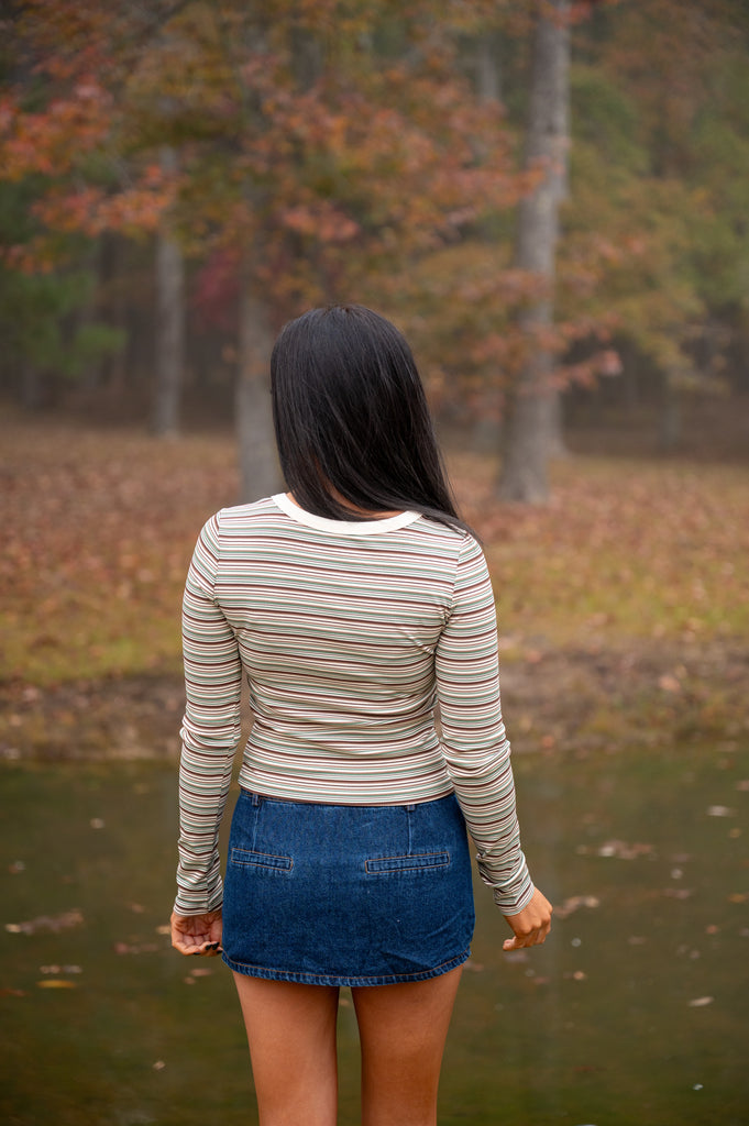 Lincoln Stripe Top-Olive Multi