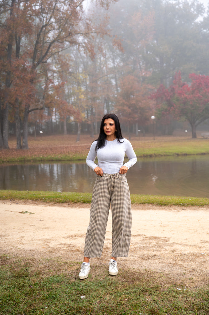Gingham Barrel Jeans-Multi