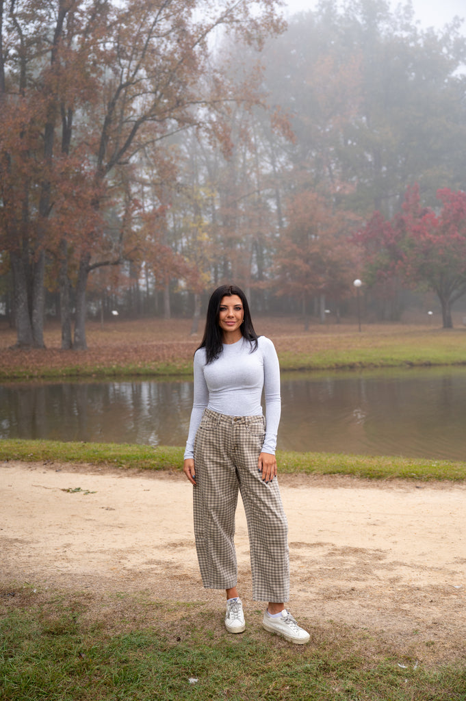 Gingham Barrel Jeans-Multi