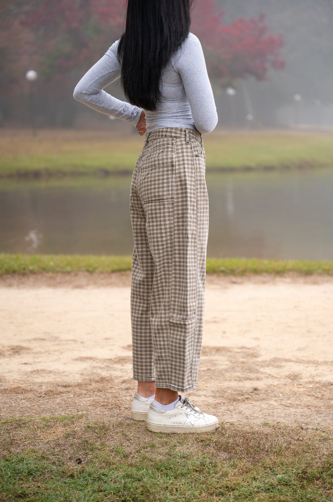 Gingham Barrel Jeans-Multi