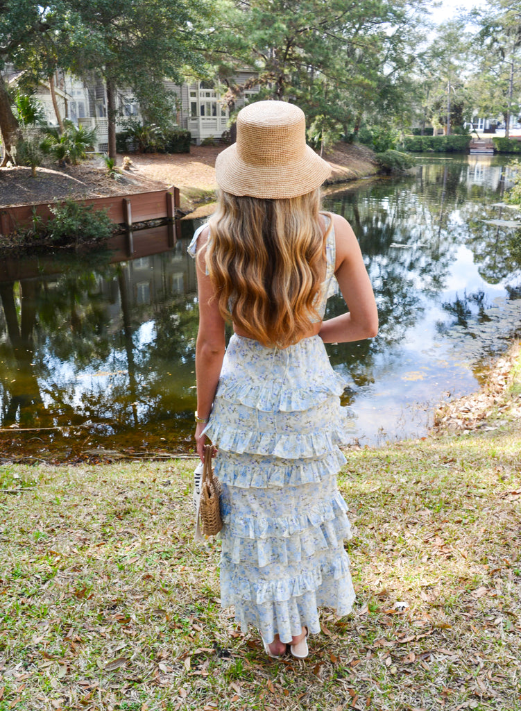 Floral Two Piece Ruffle Skirt Set-Blue