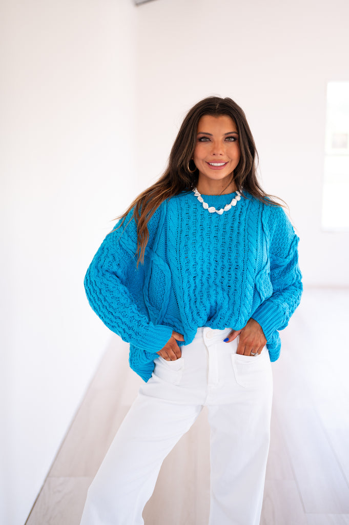 Erica Cable Knit Sweater-Blue