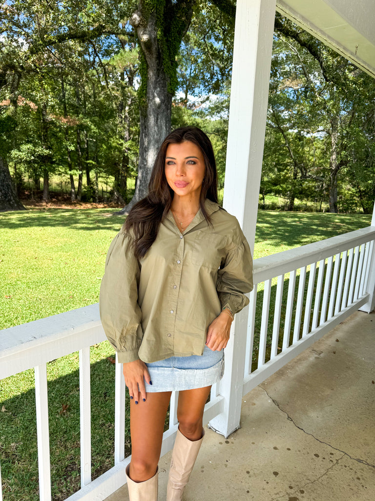Cheyenne Button Down Top-Olive