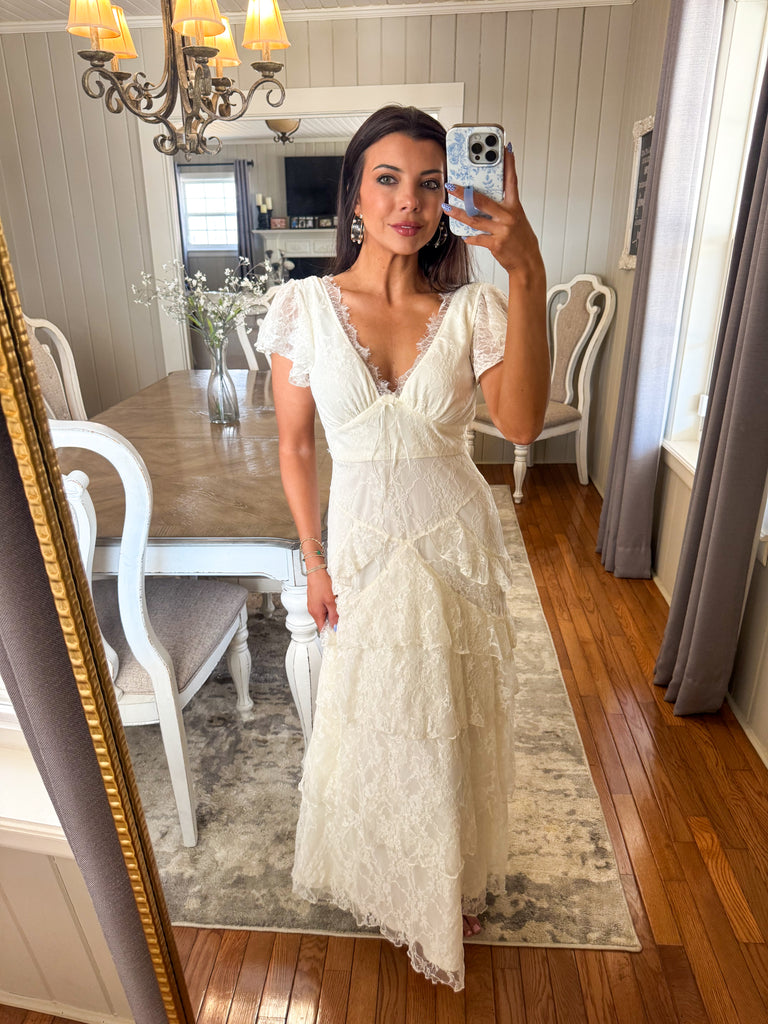 Lace Ruffle Maxi Dress-Ivory Lace Ruffle Maxi Dress-Ivory