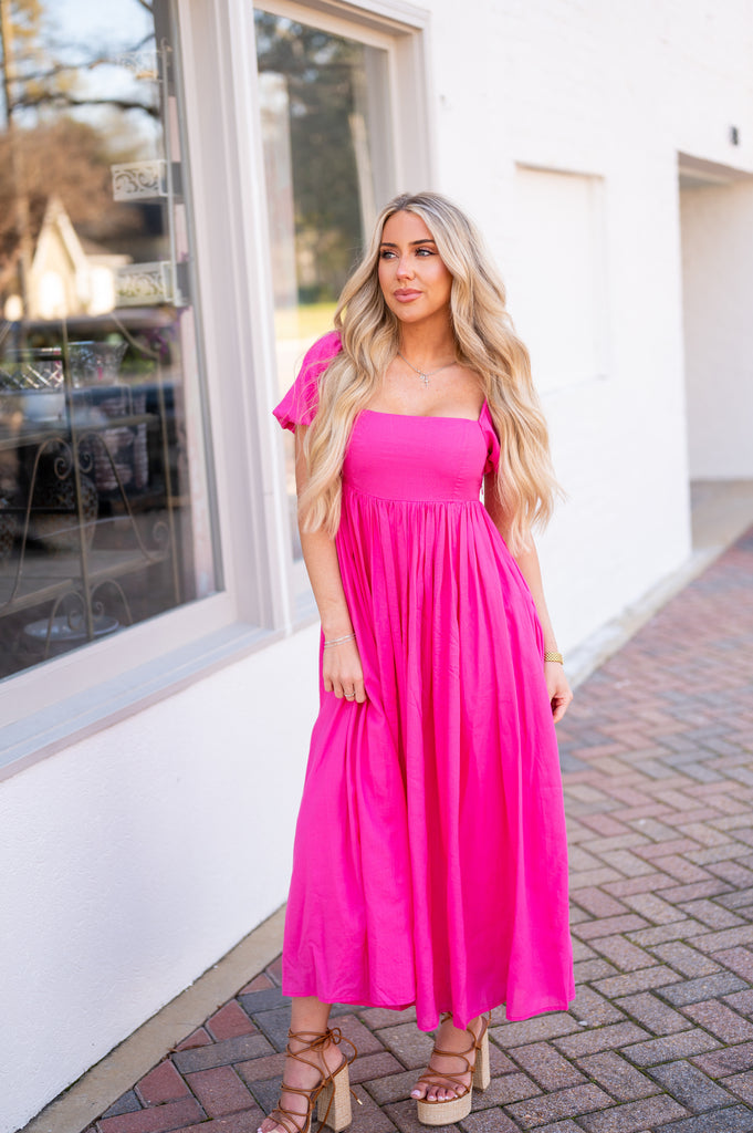 Fuchsia Babydoll Midi Dress Fuchsia Babydoll Midi Dress